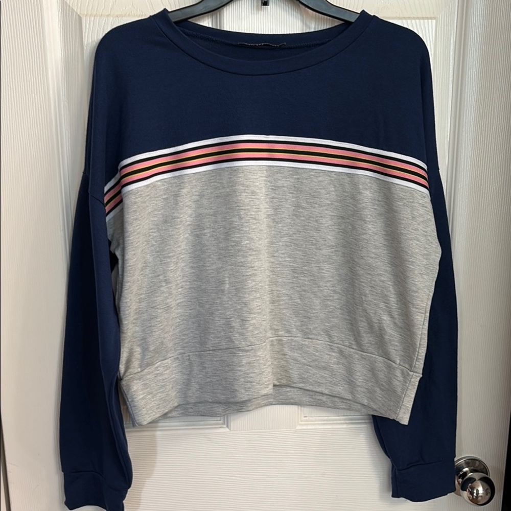 Navy and Gray Striped Sweatshirt